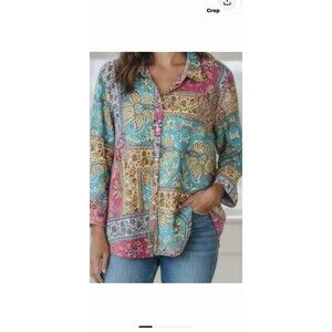Ralph Lauren Paisley Multicolor Collared Button Blouse S Long Sleeve